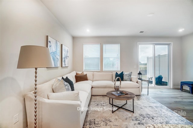 living room featuring light hardwood / wood-style floors