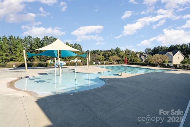 view of swimming pool with a patio area