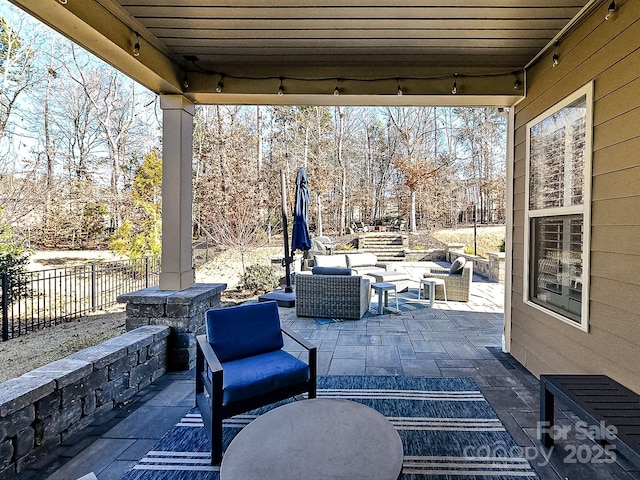 view of patio featuring an outdoor hangout area