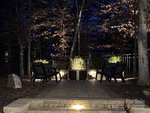 view of patio at night