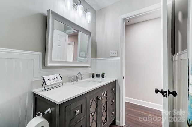 bathroom with vanity and wood-type flooring