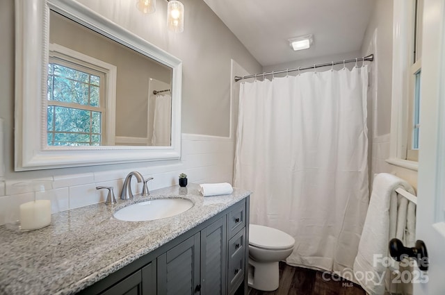 bathroom featuring vanity, hardwood / wood-style flooring, and toilet