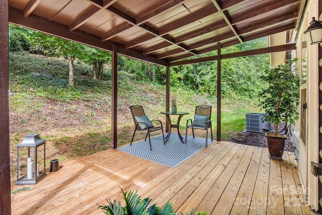 wooden terrace with central AC unit