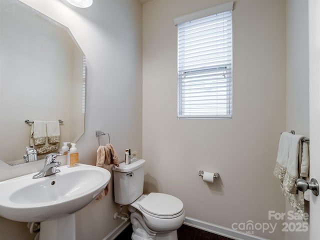 bathroom featuring toilet, sink, and a wealth of natural light