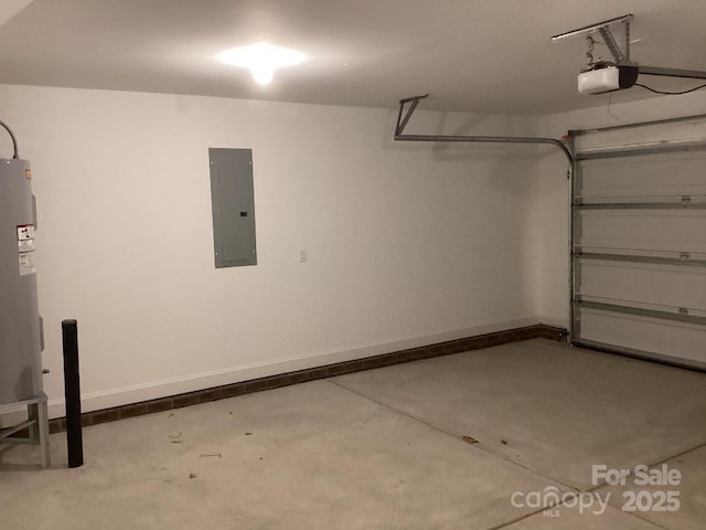 garage with electric panel and a garage door opener