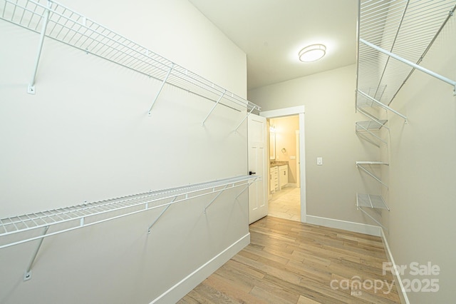 spacious closet with light hardwood / wood-style floors