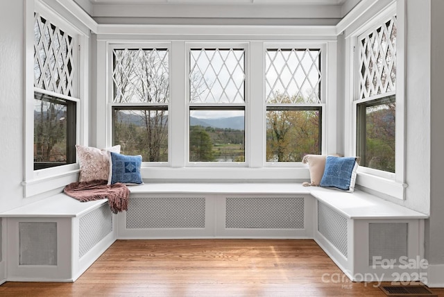 unfurnished sunroom featuring radiator and a wealth of natural light