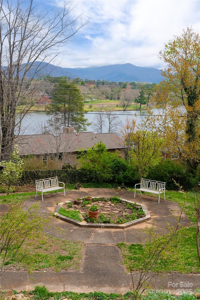 exterior space featuring a mountain view