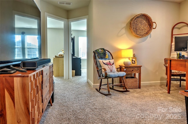 sitting room with carpet flooring