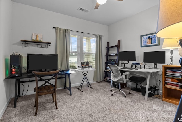 office with ceiling fan and carpet floors