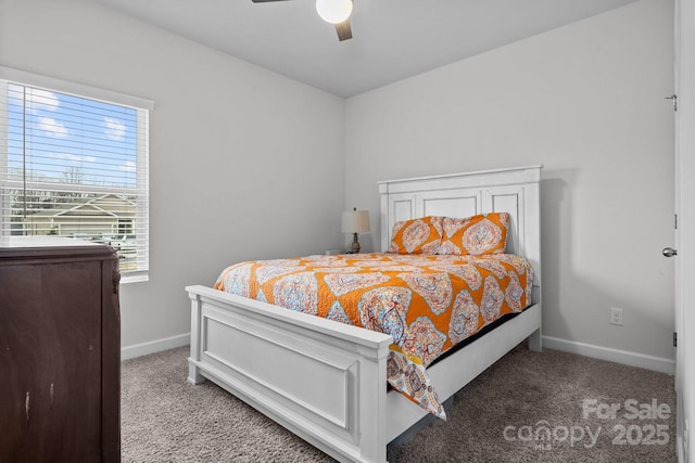 bedroom with carpet flooring and ceiling fan