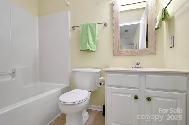 full bathroom with toilet, vanity, and bathtub / shower combination