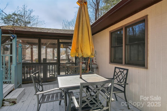 224 Beverly Rd, Asheville, NC 28805 - wooden terrace featuring a sunroom and outdoor dining space