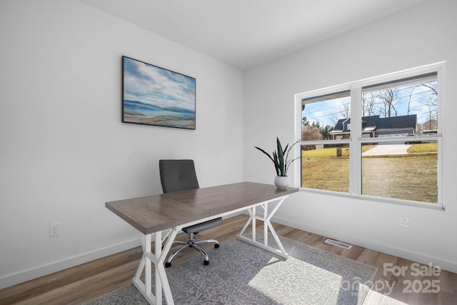 office with a wealth of natural light and wood-type flooring