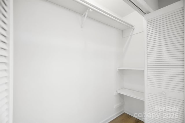 walk in closet with hardwood / wood-style floors