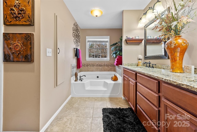 124 Muirfield Dr, Kings Mountain, NC 28086 - full bathroom featuring a garden tub, vanity, tile patterned floors, and baseboards