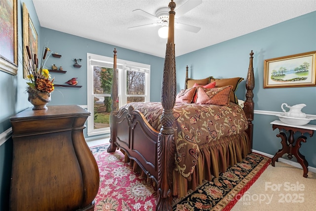 124 Muirfield Dr, Kings Mountain, NC 28086 - bedroom featuring carpet flooring, a textured ceiling, ceiling fan, access to outside, and baseboards