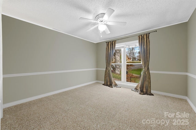 124 Muirfield Dr, Kings Mountain, NC 28086 - carpeted spare room featuring a ceiling fan, a textured ceiling, baseboards, and crown molding