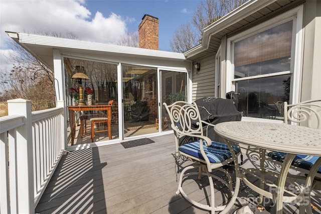124 Muirfield Dr, Kings Mountain, NC 28086 - wooden terrace with outdoor dining area and a sunroom