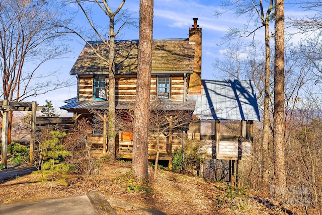 view of log home