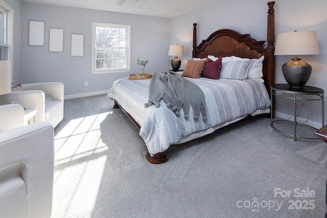 bedroom featuring ceiling fan and carpet flooring