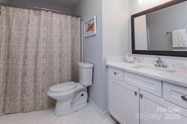 bathroom featuring tile patterned flooring, vanity, and toilet