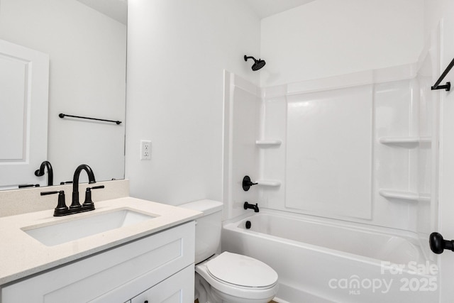 full bathroom with vanity, toilet, and bathing tub / shower combination