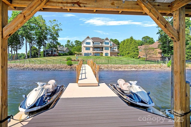 view of dock with a water view