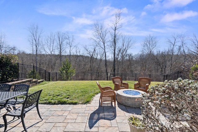 view of patio / terrace featuring a fire pit