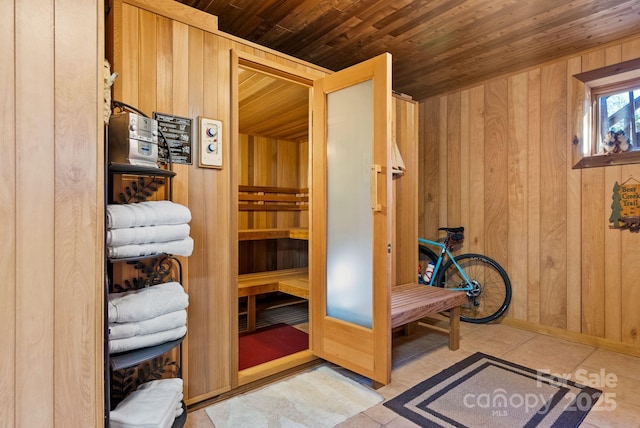 view of sauna / steam room with tile patterned flooring