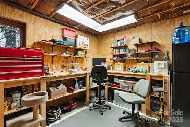 44 Yanequa Way, Brevard, NC 28712 - home office featuring wooden walls and concrete floors