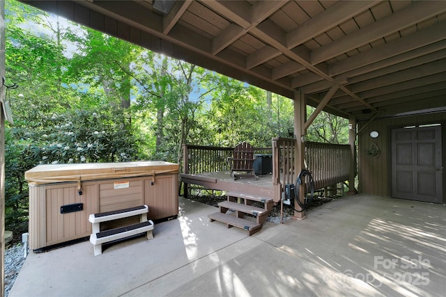 44 Yanequa Way, Brevard, NC 28712 - view of patio / terrace featuring a hot tub and a wooden deck