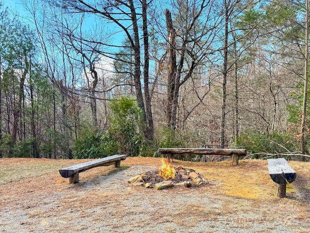 view of yard featuring an outdoor fire pit