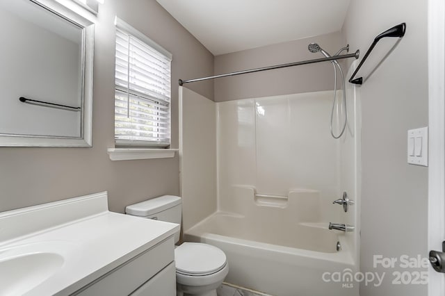 full bathroom with vanity, toilet, and bathing tub / shower combination