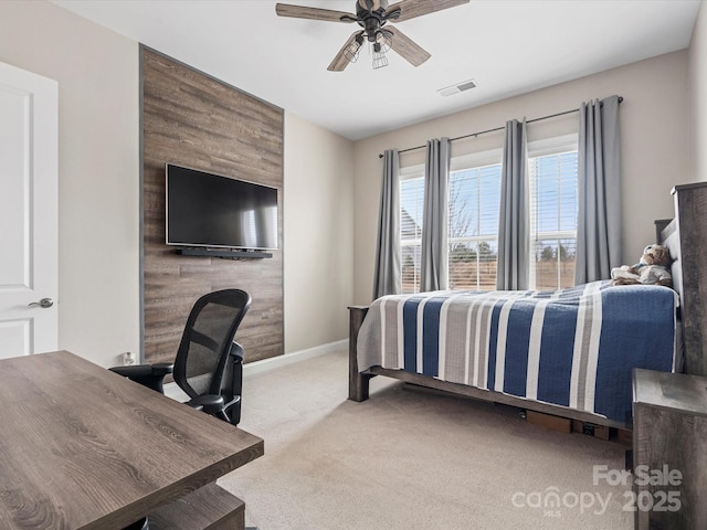 bedroom with carpet and ceiling fan