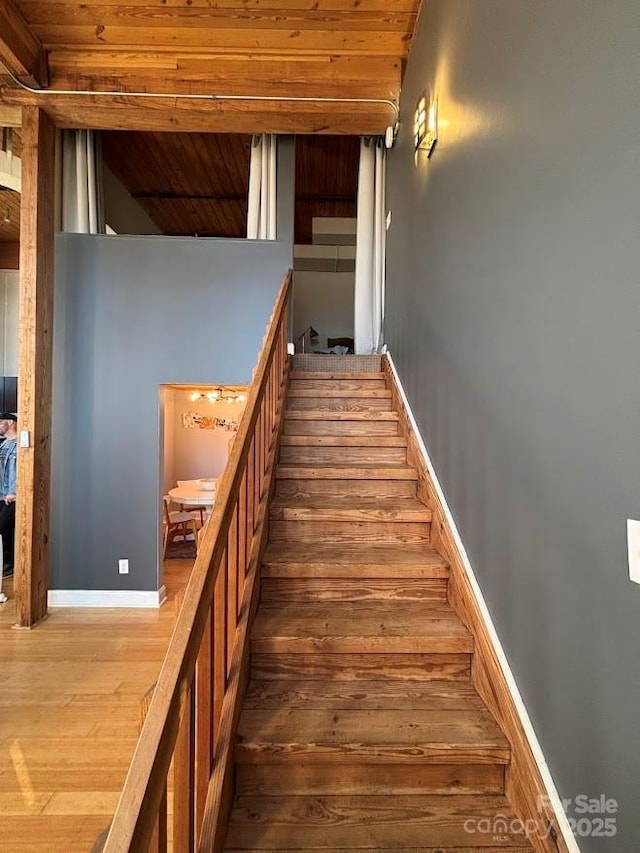 201 S Hoskins Rd Unit 136, Charlotte, NC 28208 - stairs with wood finished floors and wooden ceiling