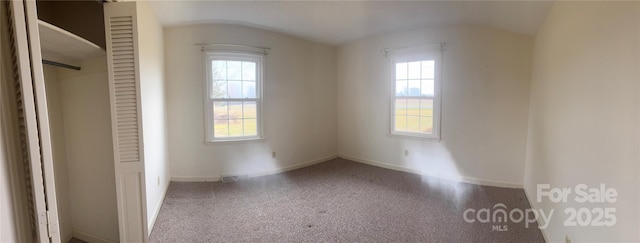 unfurnished bedroom featuring multiple windows and carpet flooring