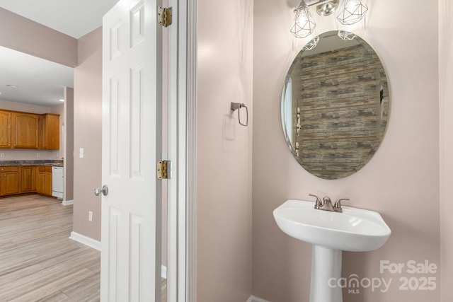 bathroom with wood-type flooring