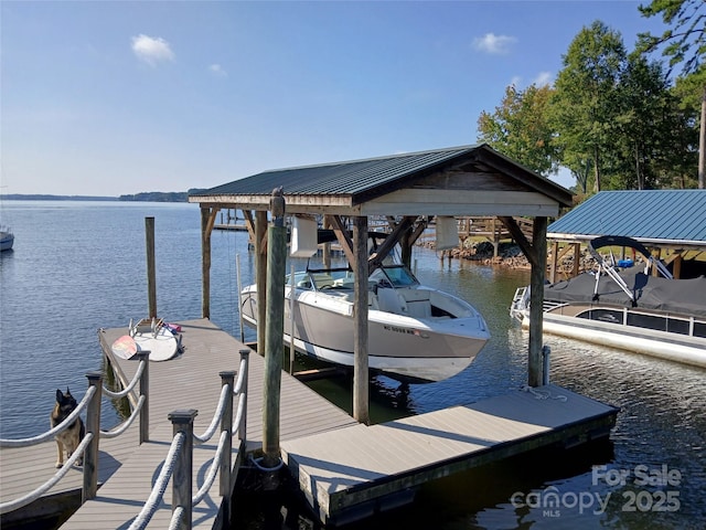 dock area featuring a water view