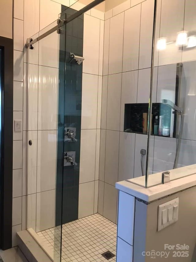 bathroom with a stall shower