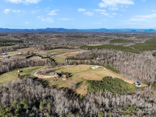 aerial view featuring a rural view and a mountain view