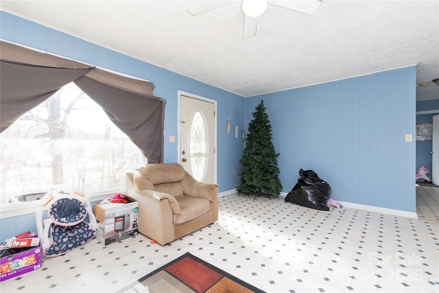 living room with ceiling fan