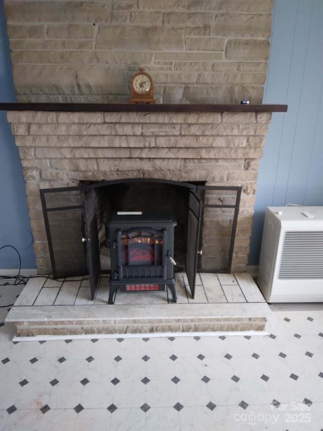 room details with a wood stove