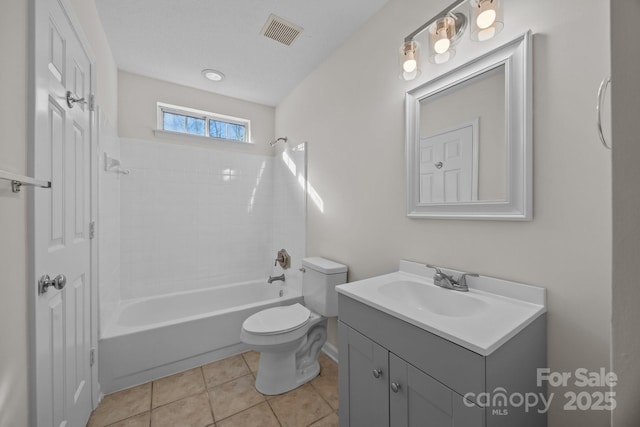 full bathroom featuring shower / bathtub combination, toilet, tile patterned floors, and vanity