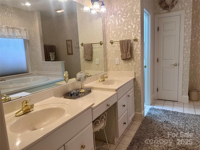 bathroom with vanity and tile patterned floors