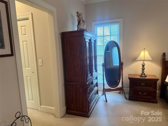 interior space featuring light colored carpet