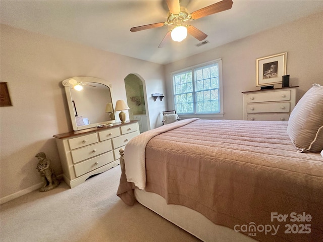 bedroom featuring ceiling fan and carpet flooring