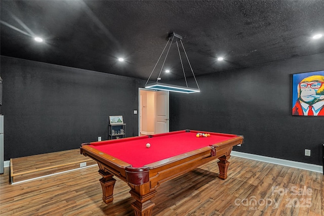 playroom with wood-type flooring and pool table