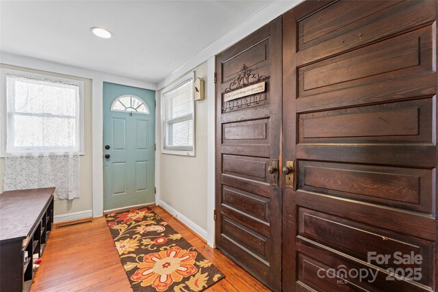 foyer featuring light hardwood / wood-style floors and a wealth of natural light