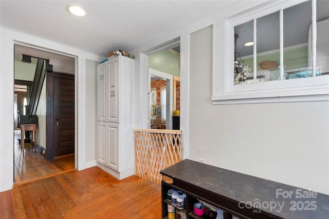 hallway featuring dark wood-type flooring